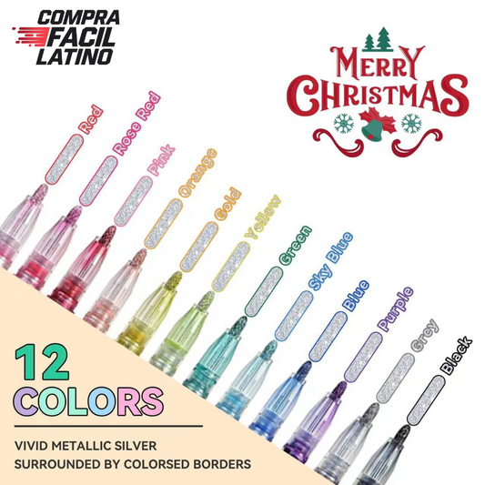 PLUMONES CON COLORES METÁLICOS DOBLE CONTORNO